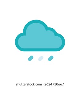 Flat stylized aqua cloud with falling raindrops. A modern, clean graphic symbol of weather, isolated on White.