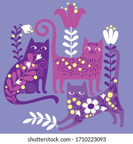Flat stylized cat in colors.