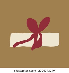 Flat stylized gift box with a bow. Naive hand-drawn design for holiday, celebration, or festive concepts