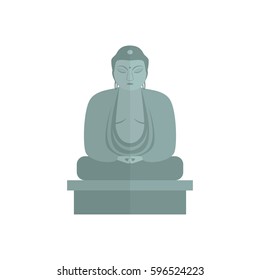 A flat stylized gray stone Buddha statue on a white background. Isolated. Vector illustration.