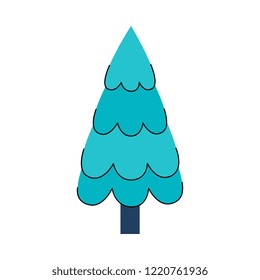 Flat stylized green christmas tree. Winter holidays, new year xmas traditional decoration design element. Forest nature fir or spruce tree with snow. Vector illustration