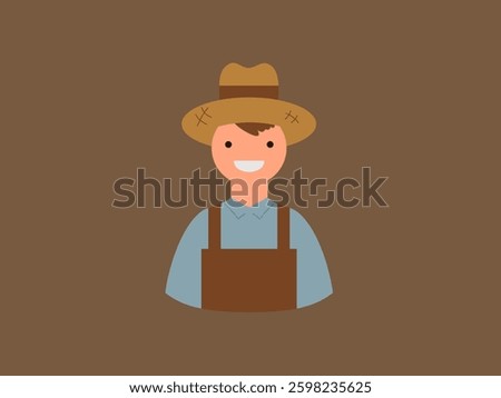 A flat, stylized illustration of a farmer wearing a hat and overalls