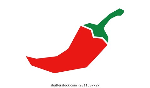 A flat stylized vector graphic of a red chili pepper with a green stem featuring sharp geometric lines and a clean modern aesthetic