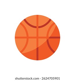 A flat, stylized vector illustration of an orange basketball against a White Background. Clean lines and minimal shading with a modern aesthetic.