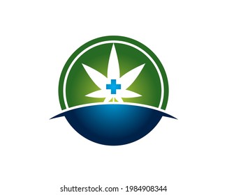 flat stylle sphere round emblem of medical marijuana 