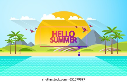 Flat Summer Background design. Vector Beach Landscape.