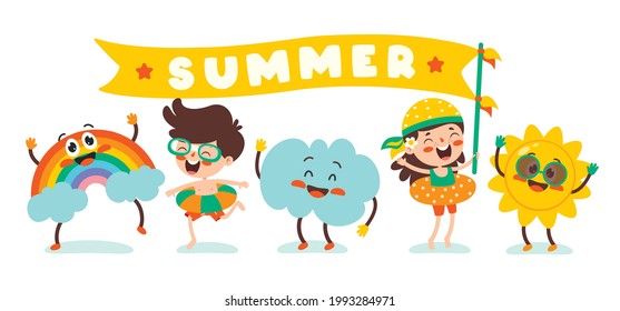 Flat Summer Banner With Cartoon Character