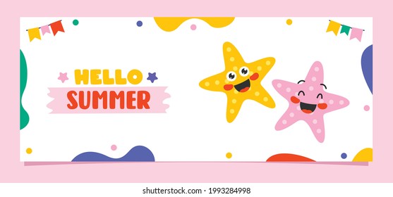 Flat Summer Banner With Cartoon Character