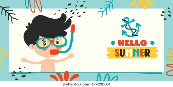 Flat Summer Banner With Cartoon Character