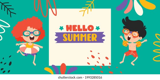 Flat Summer Banner With Cartoon Character