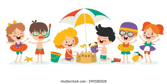 Flat Summer Banner With Cartoon Character