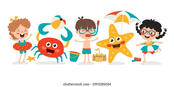 Flat Summer Banner With Cartoon Character