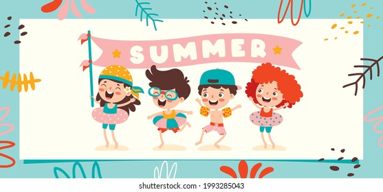 Flat Summer Banner With Cartoon Character