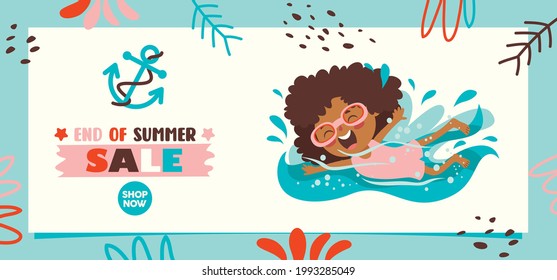 Flat Summer Banner With Cartoon Character