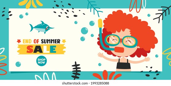 Flat Summer Banner With Cartoon Character