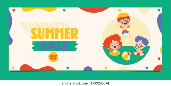 Flat Summer Banner With Cartoon Character