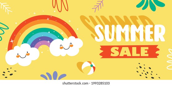 Flat Summer Banner With Cartoon Character