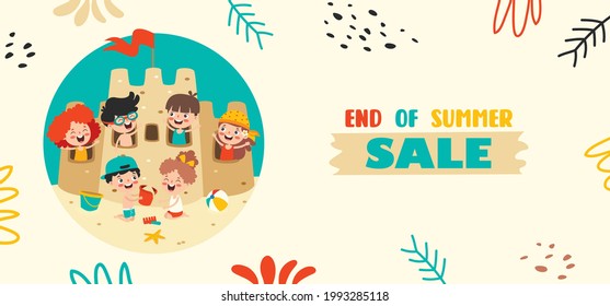 Flat Summer Banner With Cartoon Character