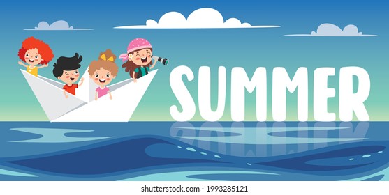Flat Summer Banner With Cartoon Character