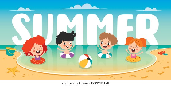 Flat Summer Banner With Cartoon Character
