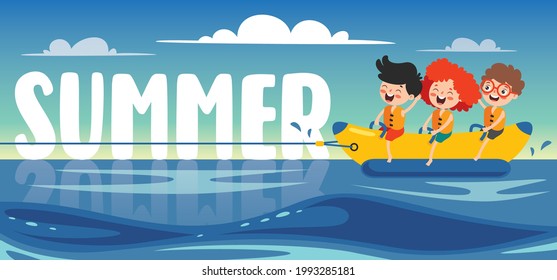 Pancarta plana de verano con caricatura