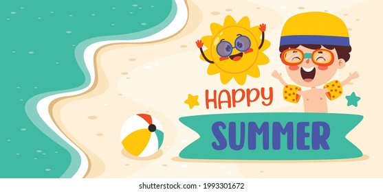Flaches Sommerbanner mit Cartoon-Charakter
