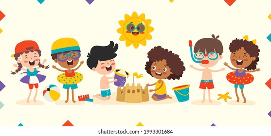 Flat Summer Banner With Cartoon Character