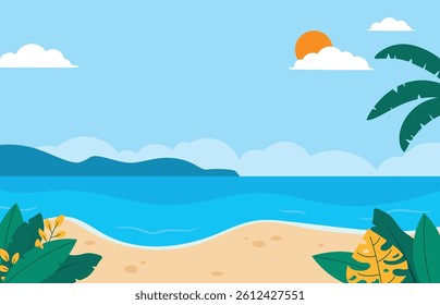 Flat summer beach background illustration