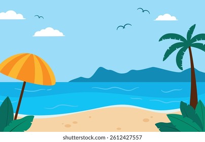 Flat summer beach background illustration
