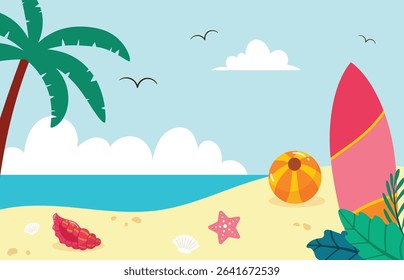 Flat summer beach background illustration
