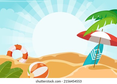 Flat summer beach elements background