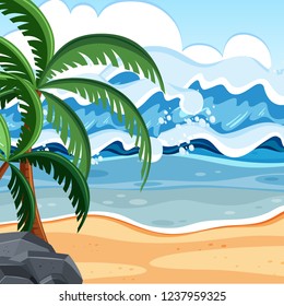 Flat summer beach landscape illustration