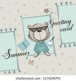 Flat summer break. Cute polar bears surfing cartoon vector icon illustration. animal sport icon concept isolated premium vector. flat cartoon style 