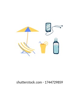 colección de elementos de verano plana tumbona sombrilla isla
