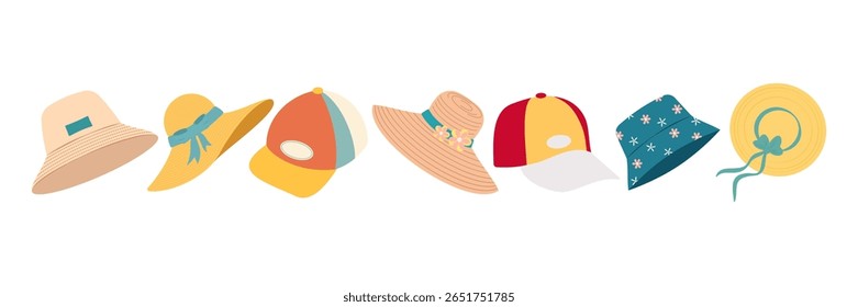 Flat summer fashion clothes, shoes, swimwear and accessories collection Set