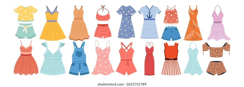 Flat summer fashion clothes, shoes, swimwear and accessories collection Set