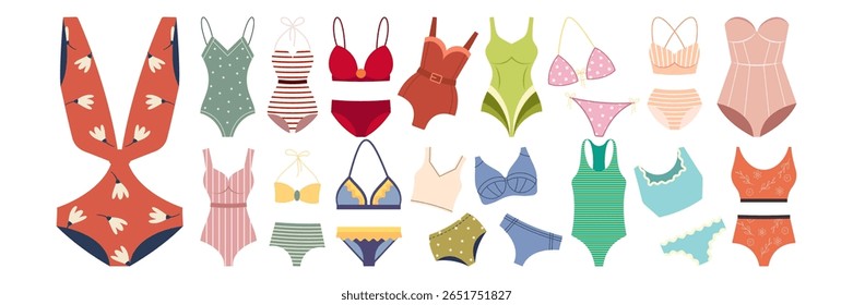 Flat summer fashion clothes, shoes, swimwear and accessories collection Set
