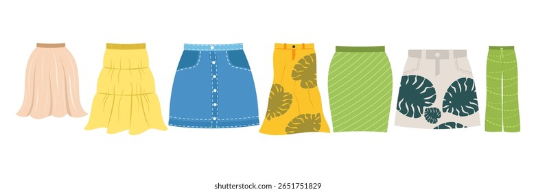 Flat summer fashion clothes, shoes, swimwear and accessories collection Set