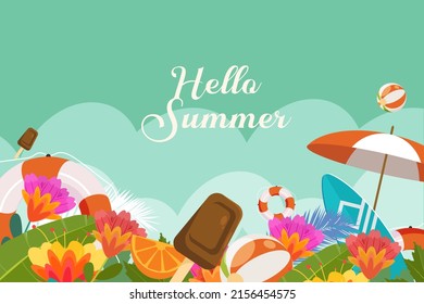 Flat summer flower elements background