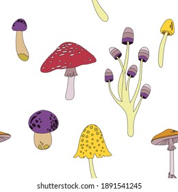 Flat summer forest mushrooms concept with colorful mushrooms on white background vector illustration
