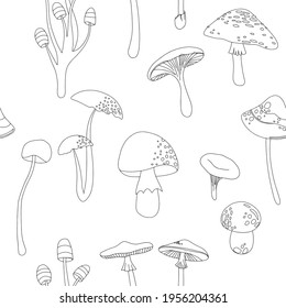 Flache Sommerpilze im Wald. Konzept mit Pilzen auf weißem Hintergrund Vektorgrafik