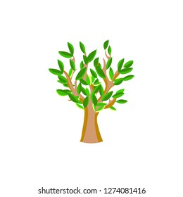 Flat summer green tree icon isolated on white background