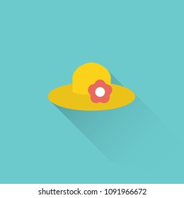 flat summer hat color icon on blue background