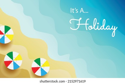 Verano plano fondo playa arena degradado mar azul con letras a mano. para volante, banner, anuncios de venta de verano, fondo de escritorio, promoción de viajes, paquete de vacaciones 