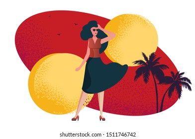 Flat Summer Holiday and Summer Camp poster with young girl