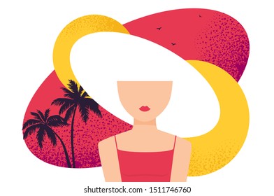 Flat Summer Holiday and Summer Camp poster with young girl