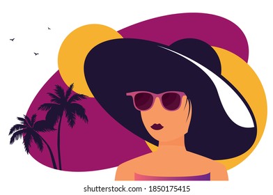 Flat Summer Holiday und Summer Camp Poster mit jungem Mädchen