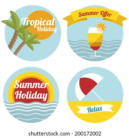 Flat summer illustrated labels in retro style.