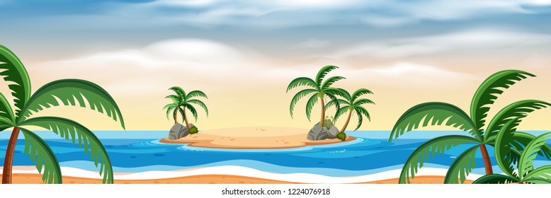 Flat summer island landscape illustration