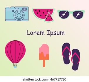 flat summer line icons
